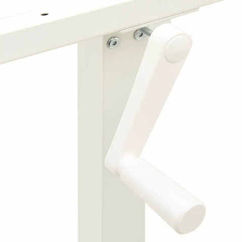 Slick Hand Crank Standing Desk Frame With Smooth Height Adjustment Setup, showing white manual crank handle detail.