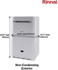 Natural Gas Tankless Water Heater Featuring Smart Circ Recirculation Pump That Syncs To Your Daily Grind For Always Hot Taps Zero Hassle Comfort And Straight Shot Energy Savings Month To Month, non-condensing exterior, height 22.87 inches, width 14.05 inches, depth 10.77 inches.