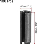 Slotted Spring Pins 5mm x 16mm Smooth Finish 65Mn, 100 Piece Assortment Kit for DIY Friendly Small Machinery Projects, axial view