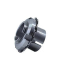 Side view of a gray metal bearing adapter sleeve with inner bore and external notches