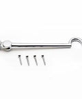 No Sweat Assembly Pack Of Ten 6 Inch Polished Chrome Cabin Hooks And Eyes Heavy Duty Gate Door Latch Hardware With Mounting Screws, showing a hook and four screws.