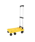 Foldable Flat Bed Cart With Wheels For Home And Courier Use, Heavy Duty Hand Truck On Wheels, Portable Yellow Folding Trolley For Easy Transport