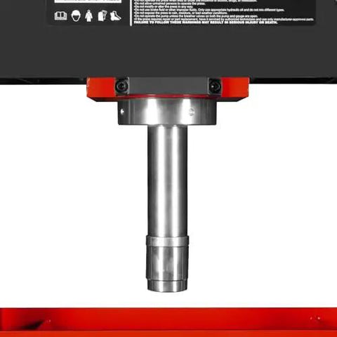 Close-up of the hydraulic ram on the Beefy 30 Ton H Frame Air Hydraulic Shop Press With Hand Winch And Pin Kit Fully Welded Steel Frame