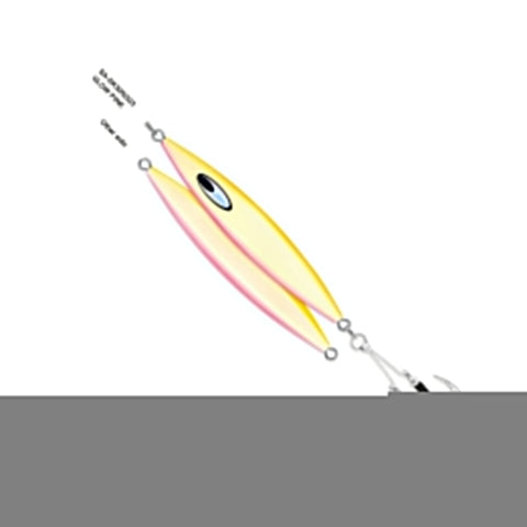 Glow Pink Japanese Slow Jigging Metal Jig for Saltwater Fishing with 4oz 110g Weight, 7/0 Assist Hooks, side view