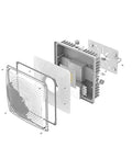 Exploded view of Beast Bright 75W Outdoor Canopy Light 9750LM IP65 Waterproof components including housing and lens.