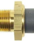 Kickass Heavy Duty Coolant Temperature Sensor Direct Fit Drop In Replacement For Smooth Engine Operation Reliable Heat Monitoring And Top Shelf Street Ready Durability For Your Daily Driver Ride close-up of sensor with brass and plastic components