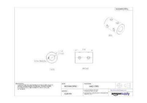 Technical drawing of Black Oxide Mild Steel Rigid Coupling for torque transmission, 5/8 inch bore, 1.25 inch OD, 2 inch length.