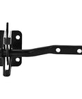 Tough As Nails Self Locking Gate Latch Automatic Fence Lever Heavy Duty Steel Rock Solid Yard Security No Sweat Setup For Inward Outward Swinging Wood Or Metal Gates Black, close-up view of black latch hardware.