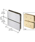 Senior Prima 02 Series Glass To Glass Mount Hinge In Polished Chrome with dimensions for half inch thick glass installation, front and rear view