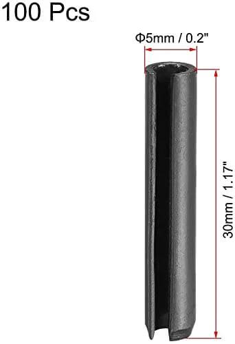 5 Mm By 30 Mm Slotted Spring Pins Assortment Kit With 100 Pieces 65Mn High Carbon Steel Smooth Finish Tension Pins Roll Kit For Small DIY Projects And Machine Repairs showing a single 5x30 mm pin with dimensions.