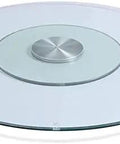 Slick Tempered Glass Lazy Susan Turntable For Kitchen Or Dining Table Hella Sturdy Rotating Serving Tray smooth spins with metal base.
