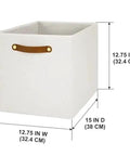 A Straight Up Game Changer Collapsible Fabric Cube Storage Bin Vanilla Canvas Organizer Tote dimensions 12.75 IN H x 15 IN D.