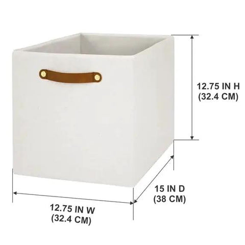 A Straight Up Game Changer Collapsible Fabric Cube Storage Bin Vanilla Canvas Organizer Tote dimensions 12.75 IN H x 15 IN D.