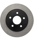 Centric Premium rear brake rotor with black hub and five lug holes, front view