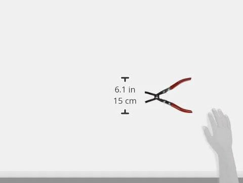 Side view of red-handled wheel bearing lock ring pliers, 6.1 in (15 cm) long
