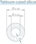 Cross-section view of platinum-cured silicone tubing; 1/4 in OD, 1/8 in ID; outer Ø6.40 mm, inner Ø3.20 mm.