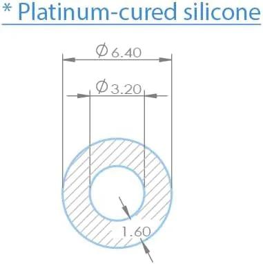 Cross-section view of platinum-cured silicone tubing; 1/4 in OD, 1/8 in ID; outer Ø6.40 mm, inner Ø3.20 mm.