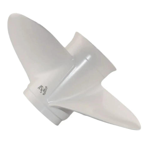 Pro Grade Aluminum Outboard Propeller For Yamaha 3 Blade Right Rotation Ten And Five Eighths Inch Diameter By Twelve Inch Pitch Fits Yamaha 20 60 HP Outboards 13 Spline side view