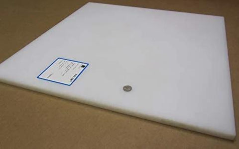 Durable White UHMW Plastic Sheet 5/8 Inch Thick 24 By 24 Inches Built To Last Self Lubricating With Low Friction displayed at an angle.