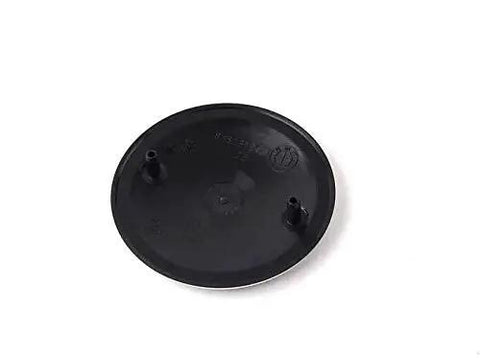 Back view of BMW 82mm Black Hood Emblem Roundel Genuine OEM Replacement with grommets for easy install, model 51148132375 51141807495.