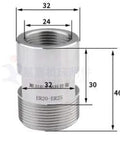Metal spindle thread adapter sleeve for ER20–ER25 collets, angled view with external threads.