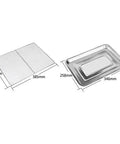 Two stainless steel trays with measurements, designed for Top Shelf Heavy Duty Ten Layer Stainless Steel Electric Food Dehydrator.
