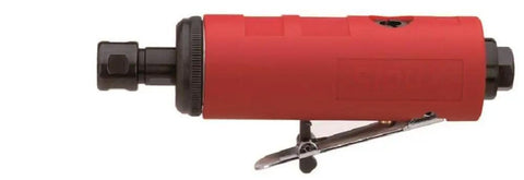 Red Medium Duty Pneumatic Die Grinder With One Quarter Ergo Grip Chuck Integrated Speed Regulator Built Tough Aluminum Frame side view