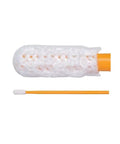 Rock Solid Mini Cleanroom Swabs With Plush Polyester Honeycomb And Grippy Polypropylene Orange Handle For Soaking Up Grease And Glue No Sweat 500 Count Bag, showing swab head and orange handle.