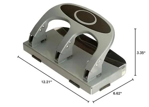 Deluxe 3 Hole Punch With Chip Drawer Heavy Duty Paper Punch Delivers Clean 45 Sheet Capacity Ergonomic Padded Handle Desk Workhorse Silver Navy