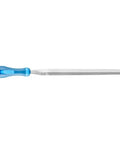 Ten Inch Pro Grade Three Square Machinist File With Handle Second Cut In Retail Packaging For Precise Filing Of Angles And Edges Triangular Tapered Design For Clean Stock Removal Durable Steel Construction For Long Lasting Use, blue handle