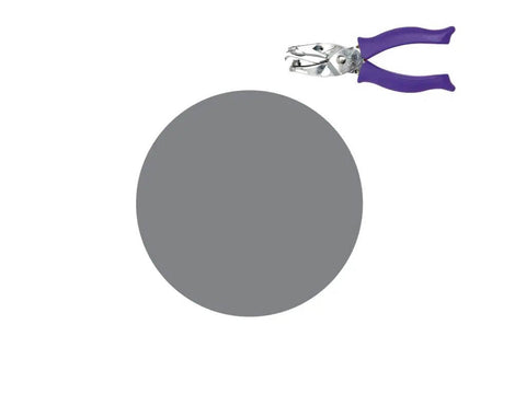 One Sixteenth Inch Circle Hole Punch With Ergonomic Cushioned Grip shown above a gray circle, featuring a purple accent on the handle.