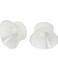 Two white plastic auger shaft seals, front and side views.