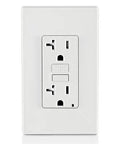 Killer Slim GFCI Weather And Tamper Resistant Outlet 20 Amp showing front view, designed for smooth operation and preventing nuisance tripping.
