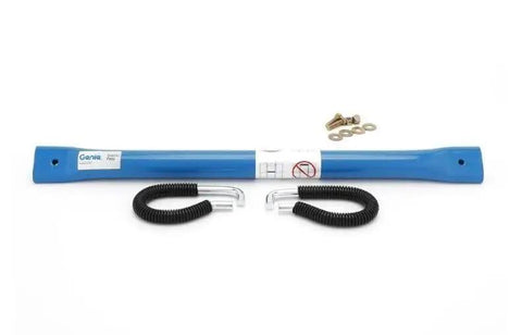 Straight Up Heavy Duty Sliding Midrail Kit And Basket Safety Bar For Boom Lifts Built Like A Tank With Unbeatable Performance Black Powder Coated Exact Match Replacement 102992GT components including blue rail and connectors.