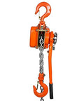 Manual lever chain hoist, 1-1/2 ton capacity, orange come-along with steel chain and hooks