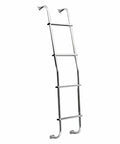 Aluminum 4 Step Van Ladder With Hook Over Rear Door Mount Fits Chevy GMC Dodge Vans 250 LB Capacity Made In USA Heavy Duty Built To Last Non Slip Grooved Steps No Welds Easy Install, front view