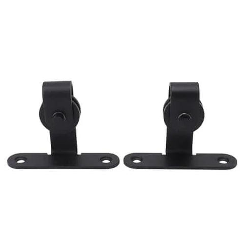 Ultra Quiet Mini Cabinet Barn Door Hardware Kit For Double Sliding Door Track Roller System shown in black, side view