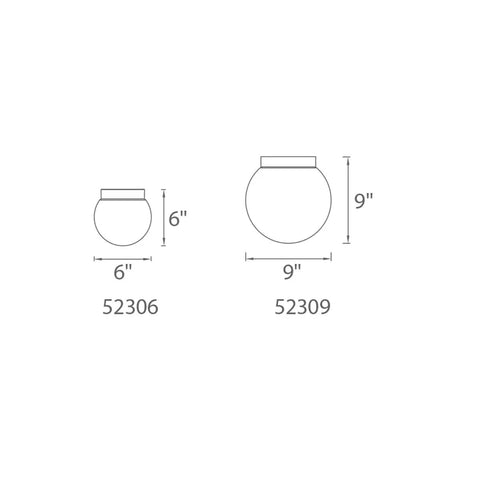 Diagram showing dimensions of Niveous 6 Inch LED Flush Mount Light 2700K White With Mouth Blown Etched Opal Glass Aluminum Canopy 120V