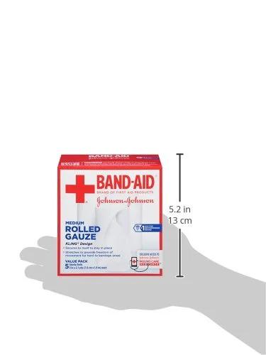 Front view of Band-Aid Brand flexible rolled gauze dressing box, 5-count value pack
