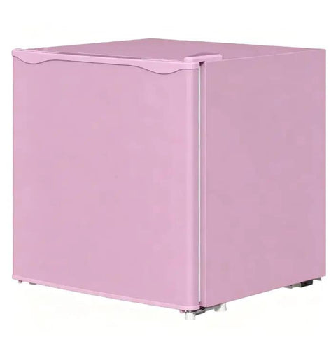 Pink Countertop Mini Freezer 1.1 Cubic Feet Compact Upright Quick Chill No Fuss Energy Saver Straight Up Quiet Operation Smooth Storage For Dorms Offices And Kitchen Counters, side view showcasing pink design.