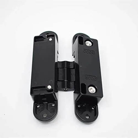 Premium Zinc Alloy Hidden Three Dimensional Adjustable Door Hinge for Cabinets and Closets, black finish front view