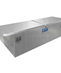 Slick Aluminum Utility Chest Box With Double Doors And Smooth Face Packs Heavy Duty Gear Storage For Dodge Ram 2500 2024 in a polished aluminum finish.