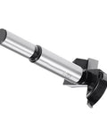 Woodworking hinge bore drill bit, 35mm tungsten carbide, silver with black mounting clamp, single piece.