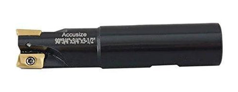 Accusize 3/4 in square-shoulder indexable end mill with APKT11T3 carbide inserts, black body, 3-flute, 3-1/2 in OAL