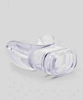 Clear silicone diving mouthpiece with tie strap, universal caliber fit shown. Part of Six Pack Silicone Diving Mouthpieces In Clear With Tie Strap And Universal Caliber Fit For Most Breathing Tubes Food Grade Safe Silicone Disinfection Vacuum Packed Easy To Clean And Reusable Accessory For Snorkel And Scuba Gear set.