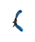 Built Tough Heavy Duty Wire Cutter And Stripper with blue handles, focus on coil spring, serrated nose visible, made in USA.