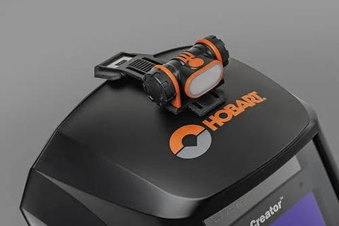 Helmet Mounted LED Welding Light Attachment for Inventor, Creator and Pillar Series Weld Helmets, 90 Lumen High Beam, mounted view