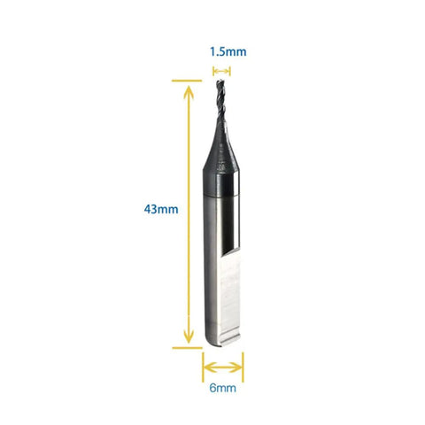 Hella Durable 1.5mm Carbide End Milling Cutter 2 Pack Fits Keyline Bianchi 994 Ninja Laser Code Machine, 43mm tall, 6mm wide.