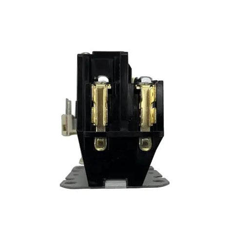 Front view of One Pole Twenty Four Volt AC Contactor for Heat Pumps, heavy-duty 30 Amp, UL listed with 1/4 inch terminals, handles 600 volts