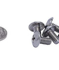 Stainless steel 1/4-20 x 1/2 in truss head Phillips machine screws, full threaded, shown with a quarter for scale